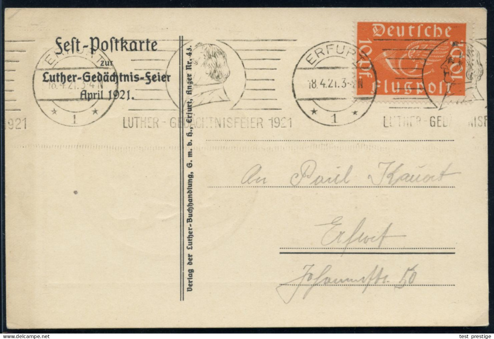 ERFURT/ *1*/ LUTHER-GEDÄCHTNISFEIER 1921 (18.4.) Band-MWSt = Luther (Brustbild) Dekorative S/w.-Künstler-Jubil.-Sonderka - Christendom