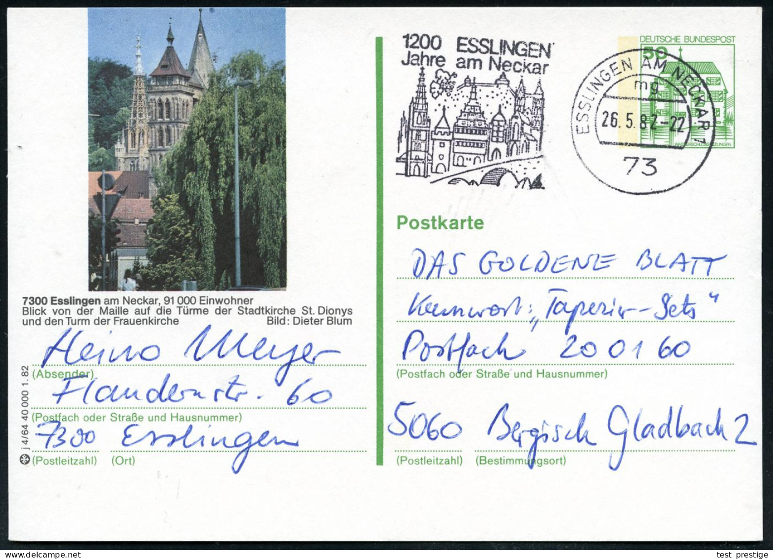 73 ESSLINGEN AM NECKAR 1/ Mg/ 1200/ Jahre.. 1982 (Mai) MWSt (histor.Ortsbild) Je Auf Ortsgl. BiP 50 Pf. Burgen, Grün:  S - Sonstige & Ohne Zuordnung