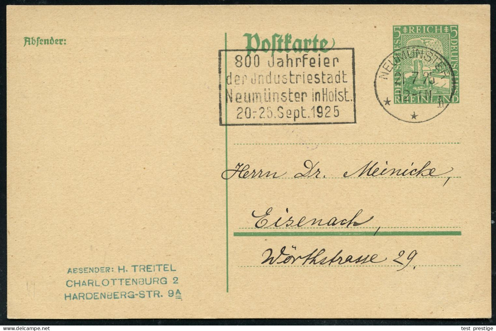 NEUMÜNSTER/ **h/ 800 Jahrfeier/ D.Jndustriestadt/ ..20.-25.Sept. 1925 (21.7.) Seltener MWSt Klar Gest.Inl.-Karte (Bo.2 A - Sonstige & Ohne Zuordnung