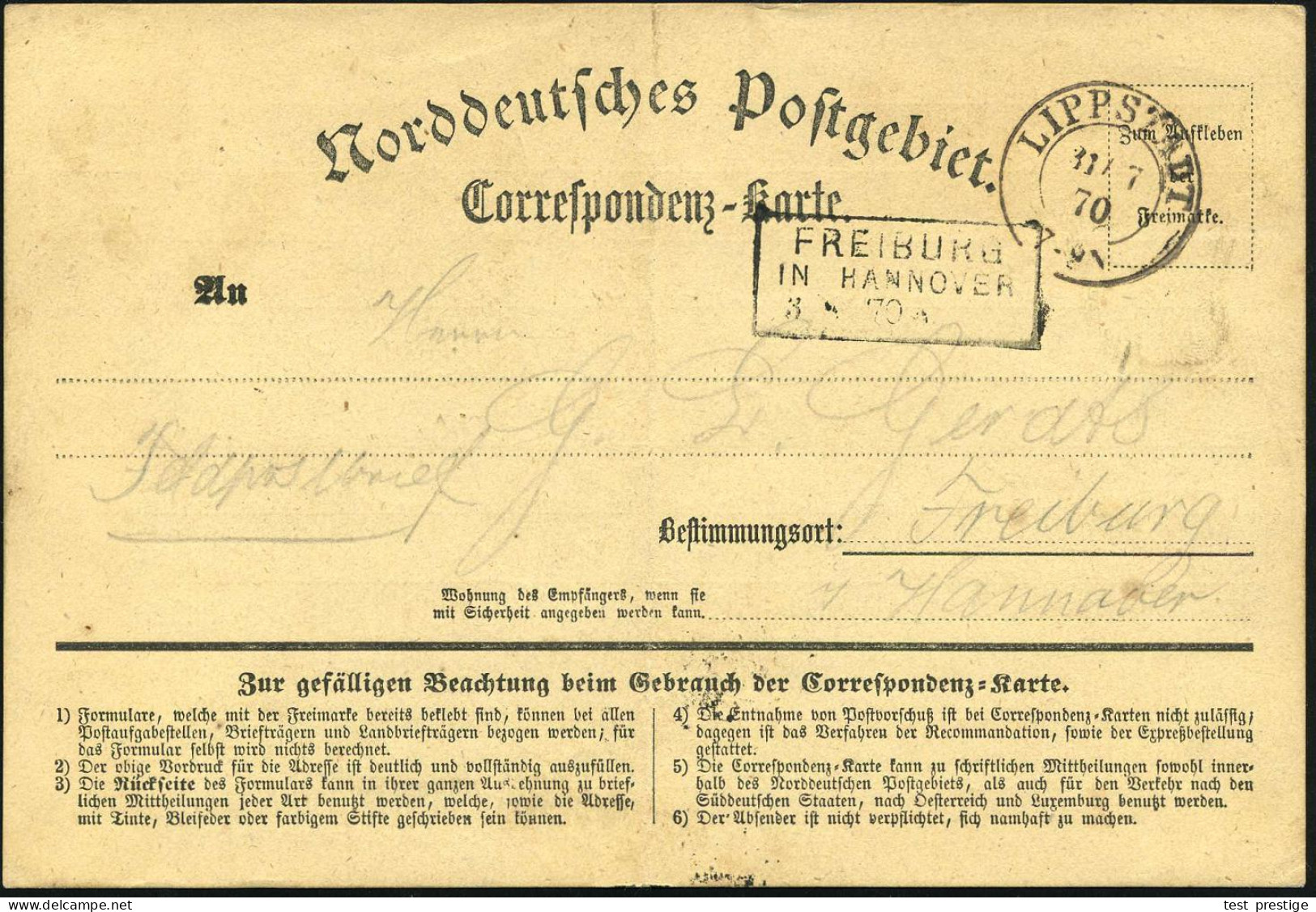 LIPPSTADT 1870 (31.7.) 2K Auf Feldpost-Vordr.-Kt. (wie Fast Immer Gefaltet) Entspr. Text über 75. Inf.Rg. N. FREIBURG/IN - Other & Unclassified