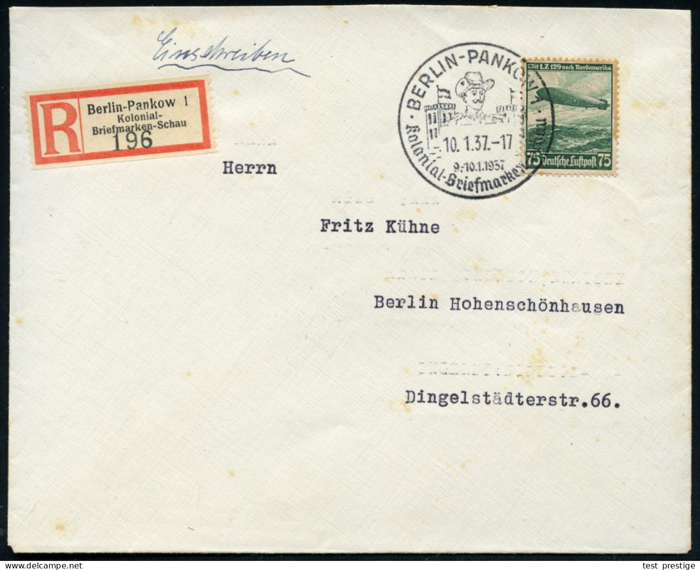 BERLIN-PANKOW 1/ Kolonial-Briefmarken-Schau 1937 (10.1.) SSt = Schutztruppler Mit "Südwester"-Hut / Kolonial-Fort Mit Fl - Other & Unclassified