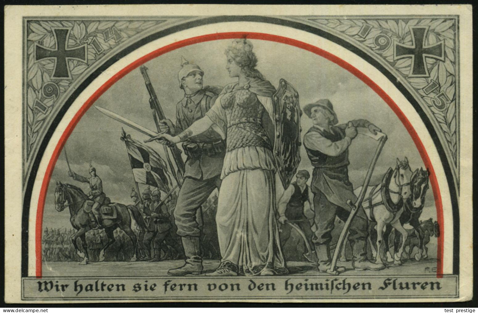 DEUTSCHES REICH 1915 (30.11.) Patriot. Künstler-Propaganda-Ak.: Reserve-Infanterie-Regiment Nr. 210 = Germania Führt Tru - 1. Weltkrieg