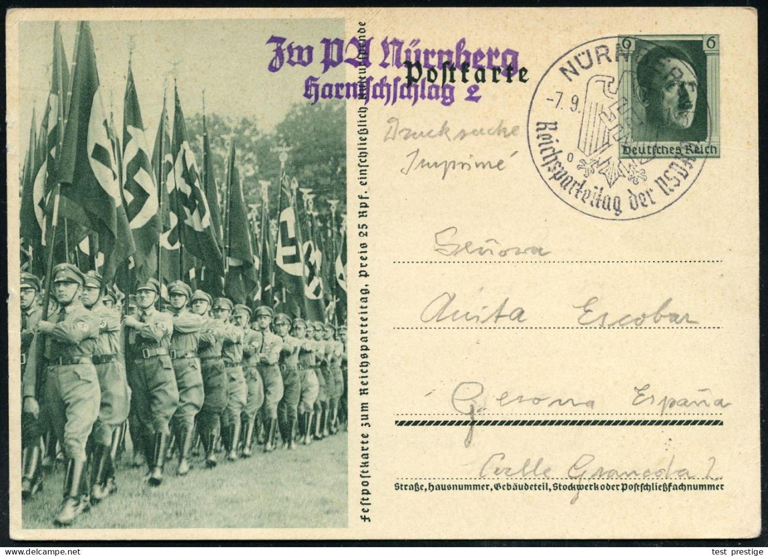 NÜRNBERG/ O/ Reichsparteitag Der NSDAP 1937 (7.9.) SSt Mit UB "o" = NS-Adler + Seltener Viol. 2L: Zw PA Nürnberg/ Harnis - Altri & Non Classificati