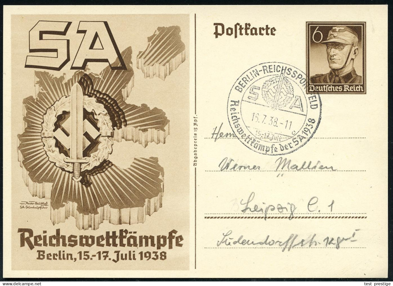 BERLIN-REICHSSPORTFELD/ C/ Reichswettkämpfe Der SA 1938 (16.7.) SSt = Hauspostamt Olympia-Stadion Mit UB "c" = SA-Sporta - Other & Unclassified