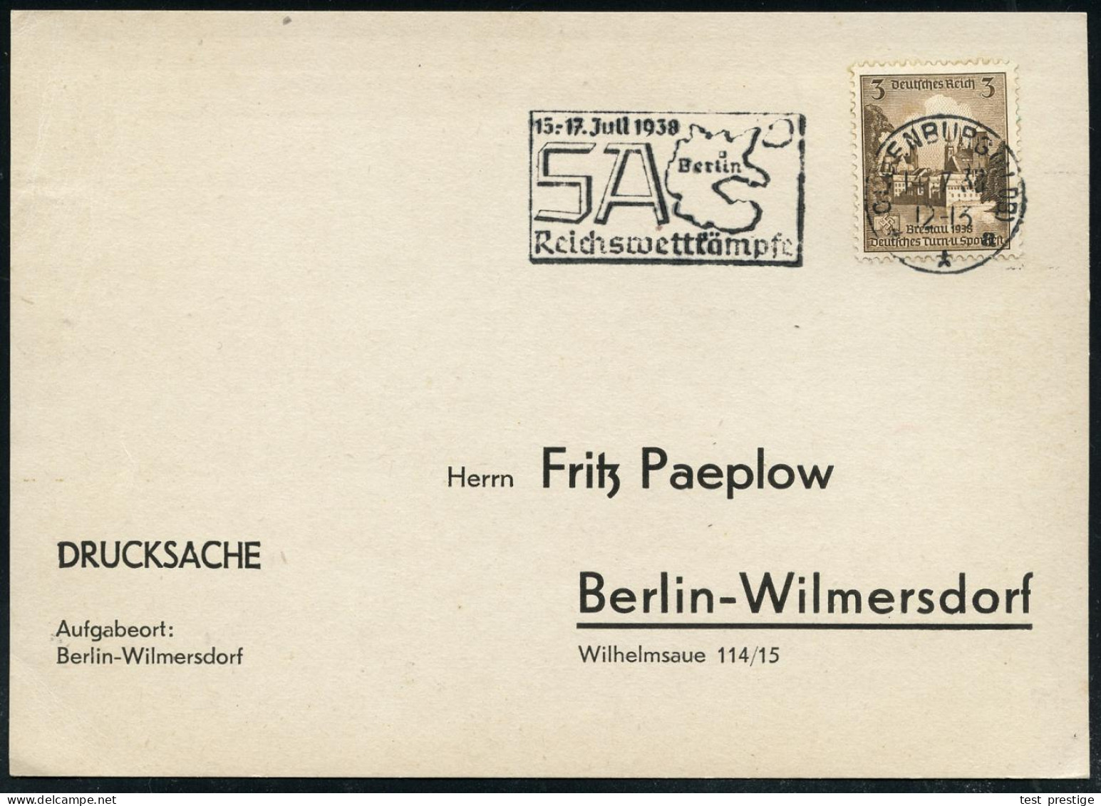 OLDENBURG (OLDB)/ **a/ ..S A/ Reichswettkämpfe 1938 (14.7.) Seltener MWSt (Landkarte Mit Berlin) Klar Gest. Inl.-Karte ( - Andere & Zonder Classificatie