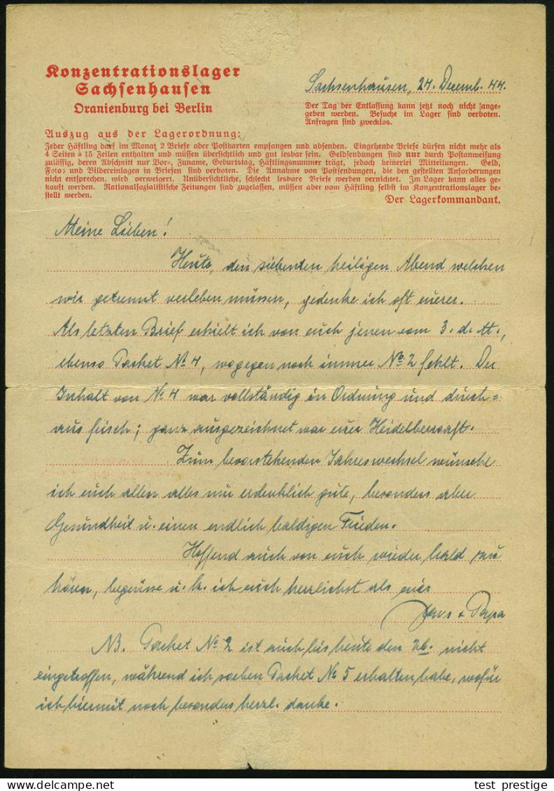 ORANIENBURG/ F 1945 (3.1.) 2K-Steg + Viol.Zensur-HdN: Postzensurstelle/E./ K. L. Sachsenhausen  KZ-Faltbf Mit Lagerordnu - Other & Unclassified