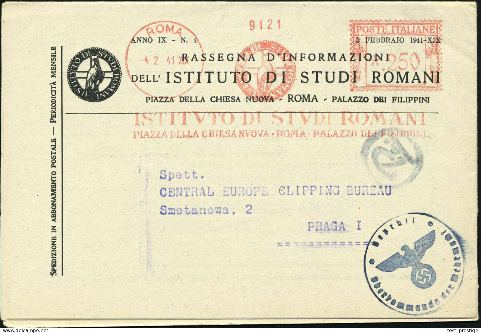 ITALIEN 1941 (4.2.) AFS Francotyp: ROMA/INSTIVTO DI STVDI ROMANI, 250 C. (Adler Vor Kreuz) Motivgl. Zeitschrift , Div. A - Other & Unclassified