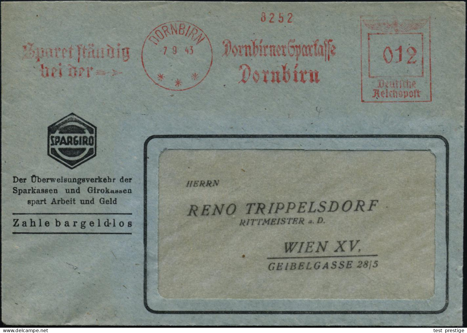 DORNBIRN/ ***/ Sparet Ständig/ Bei Der/ Dornbirner Sparkasse.. 1943 (7.9.) Seltener, Aptierter AFS Francotyp, Typ Mit Do - Andere & Zonder Classificatie