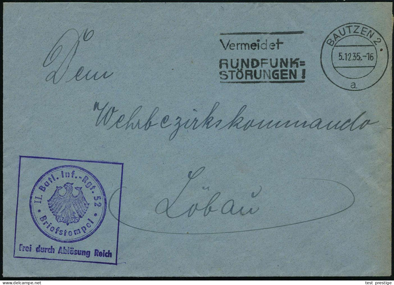 BAUTZEN 2/ A/ Vermeidet/ RUNDFUNK=/ STÖRUNGEN 1935 (5.12.) MWSt + Viol. Ra.: FdAR/II. Batl. Inf.-Rgt. 52 (noch Weimarer  - Andere & Zonder Classificatie