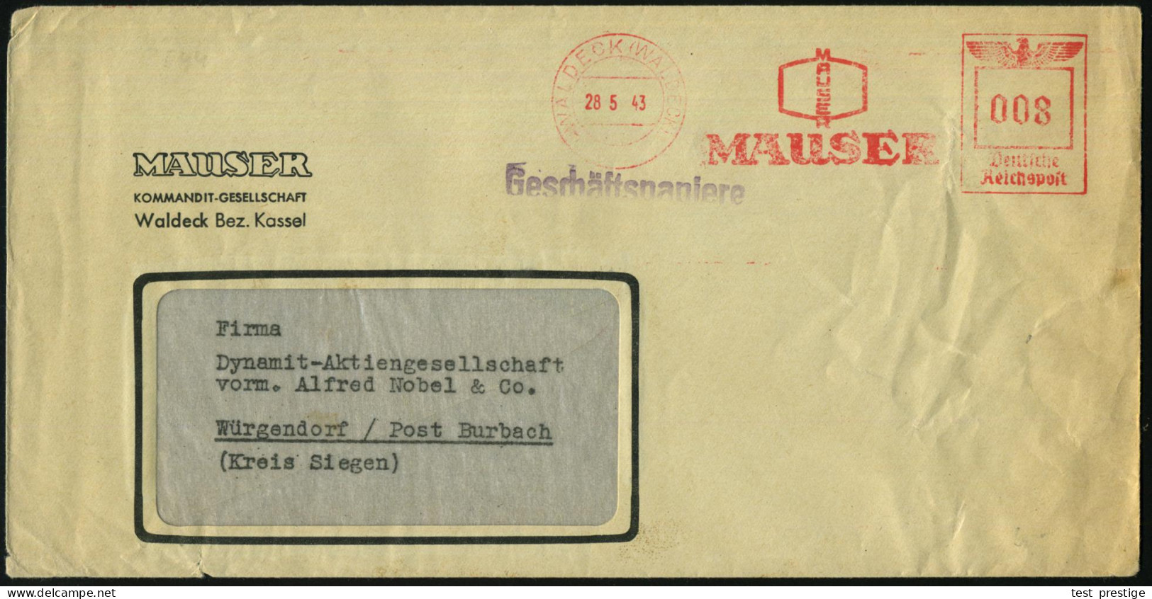 WALDECK (WALDECK)/ MAUSER 1943 (28.5.) AFS Francotyp (Firmenlogo) Kriegsbedingt Teils Etw. Abgenutzt, Firmen-Bf.: MAUSER - Other & Unclassified