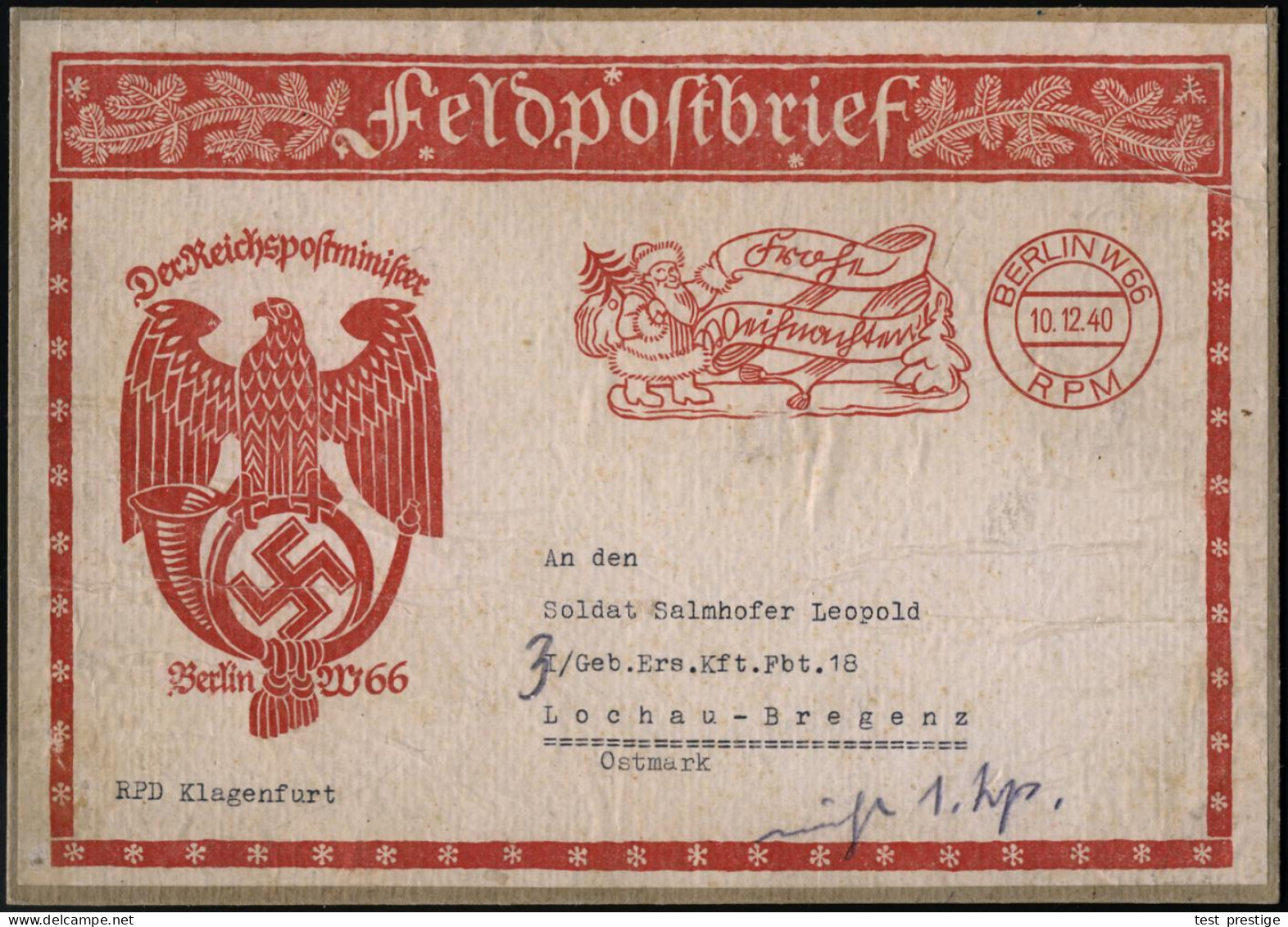 BERLIN SW66/ RPM/ Frohe/ Weihnachten! 1940 (10.12.) Roter Buchdruck-SSt = Weihnachtsmann , Teils In Sütterlin (Adler, Po - WW2