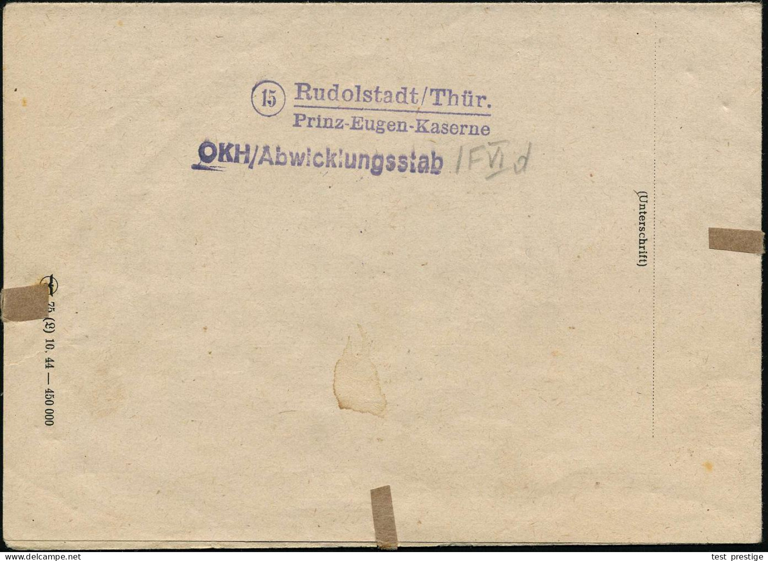 RUDOLSTADT/ O 1945 (17.3.) 2K-Steg + Viol. 1K: Wehrmacht/Briefstempel (unten Undeutl.), Rs. Viol. 2L: (15) Rudolstadt-Th - WW2