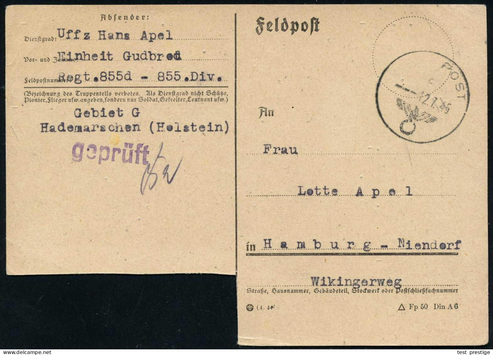 DEUTSCHES REICH 1945 (12.7.) Aptierter Feldpost-1K: POST + Hakenkreuz Aus Adler Entfern, Vordruck-Kt. "Feldpost", Unten  - 2. Weltkrieg