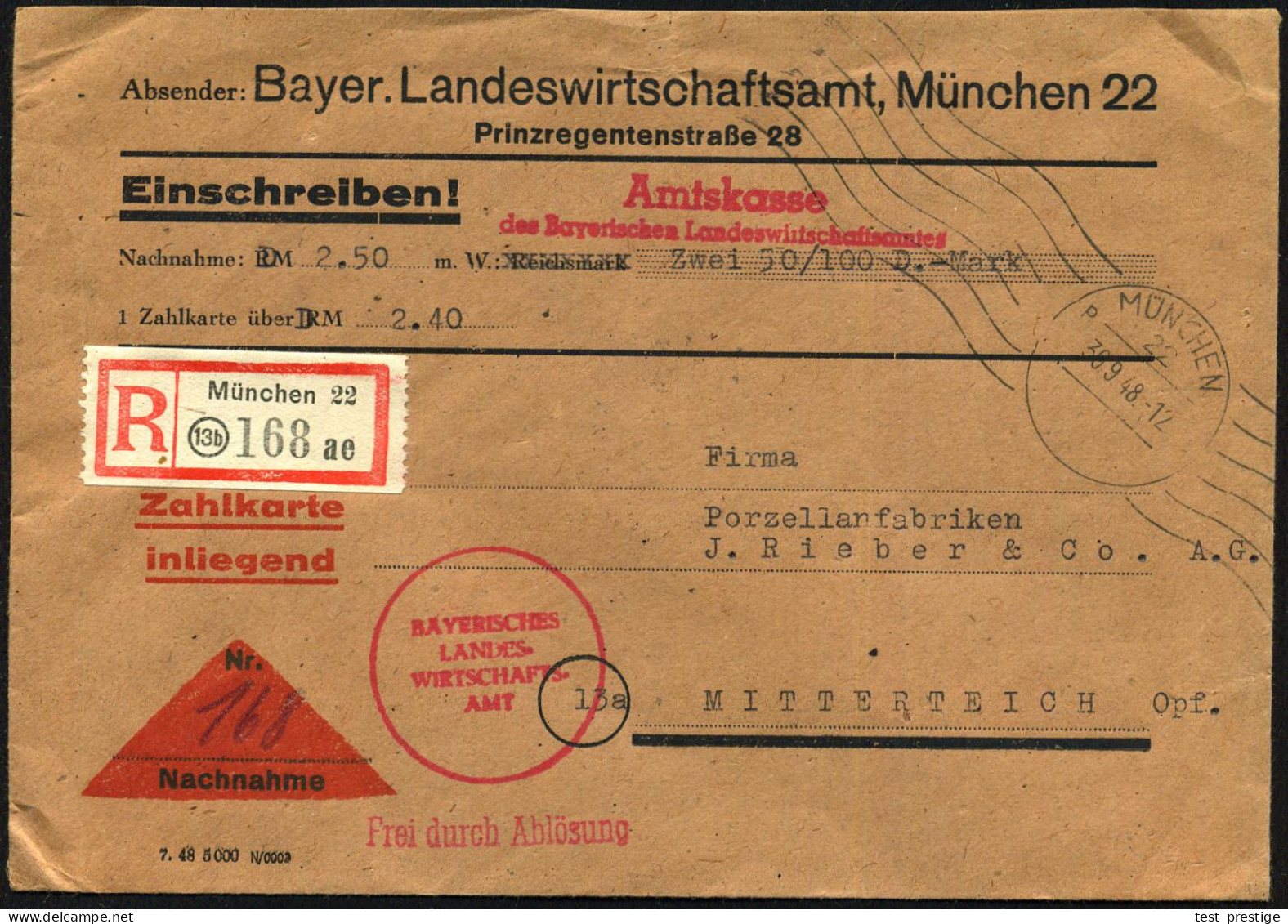 MÜNCHEN/ 22/ P 1948 (30.9.) Aptierter RollWellenSt = HAUPTSTADT DER BEWEGUNG Entfert + Roter HdN: BAYERISCHES/ LANDES-/W - Andere & Zonder Classificatie