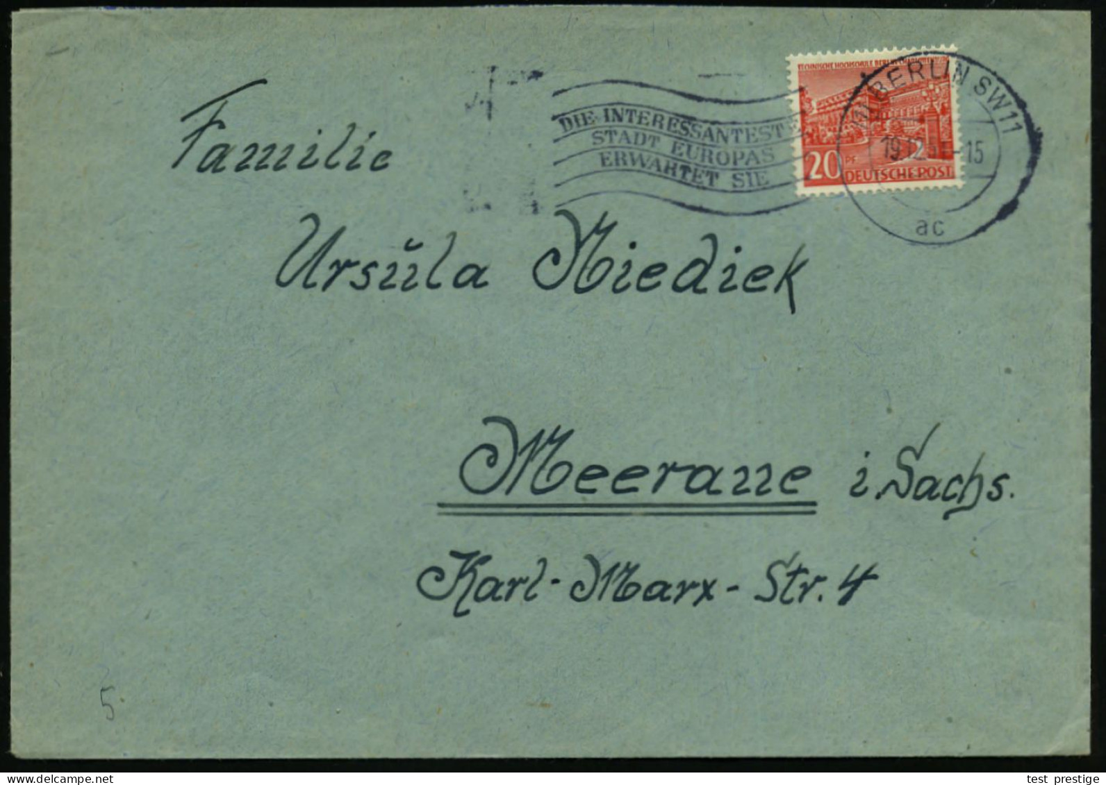 (1) BERLIN SW11/ Ac/ DIE INTERESSANTESTE/ STADT EUROPAS/ ERWARTET SIE 1951 (19.12.) MWSt , Klar Gest., Unbeanstandeter I - Other & Unclassified