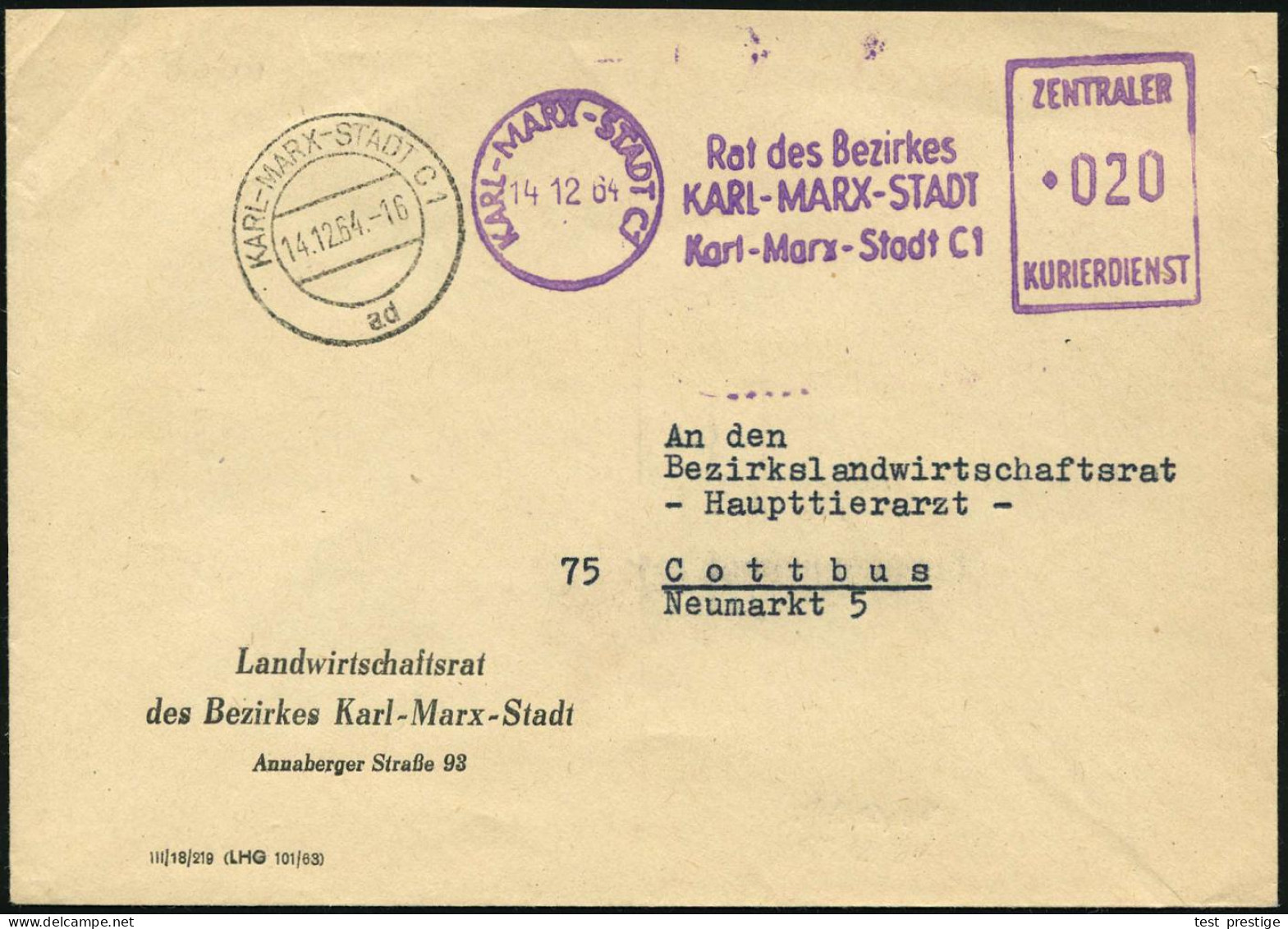 KARL-MARX-STADT C1/ Rat Des Bezirkes../ ZKD 1964 (14.12.) Lila ZKD-AFS Francotyp "D"+ 2K: KARL-MARX-STADT C 1/ad Klar Ge - Sonstige & Ohne Zuordnung