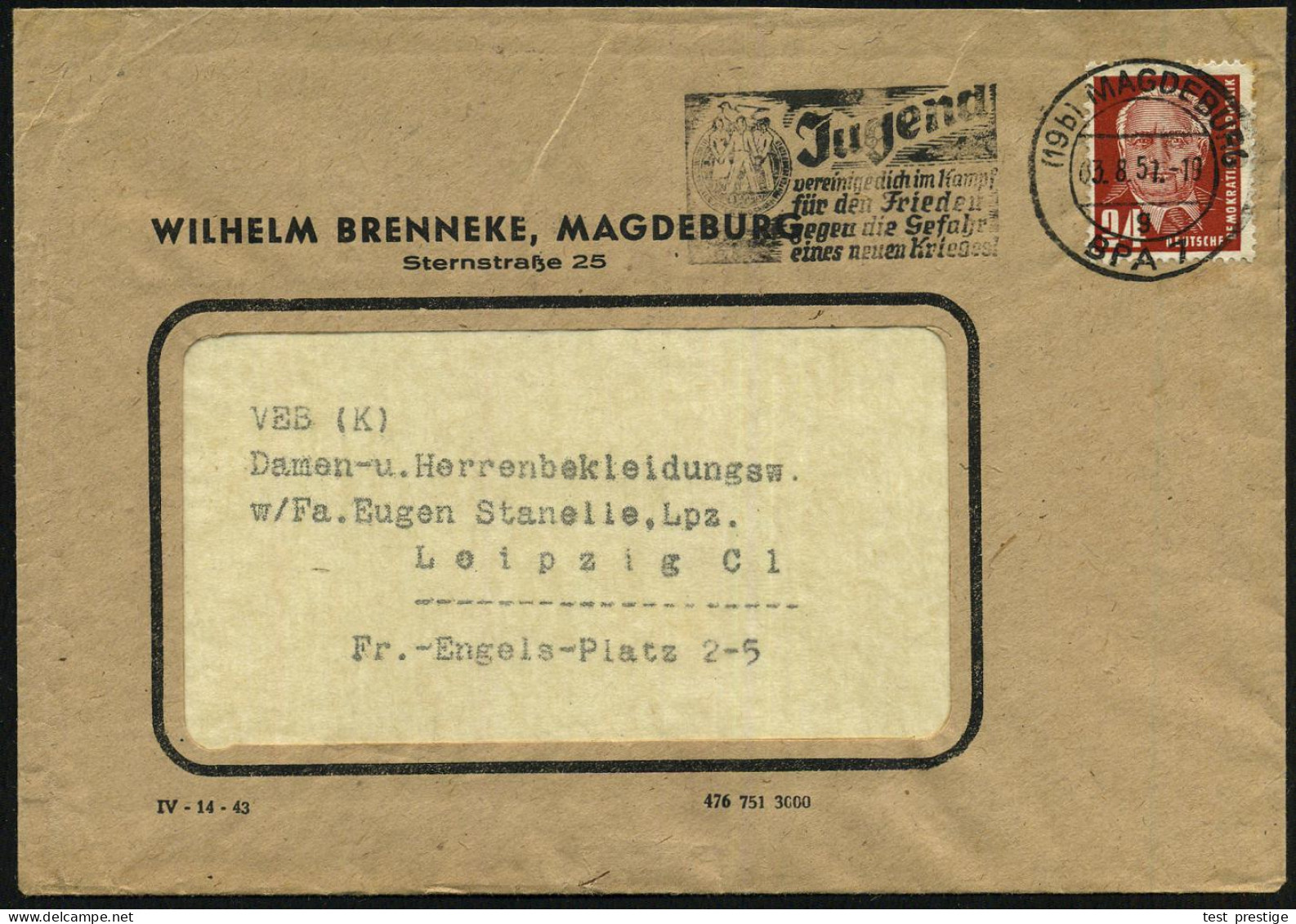 (19b) MAGDEBURG/ BPA 7/ G/ Jugend/ Vereinige Dich Im Kampf/ Für D.Frieden/ Gegen D.Gefahr/ Eines Neuen Krieges! 1951 (3. - Andere & Zonder Classificatie