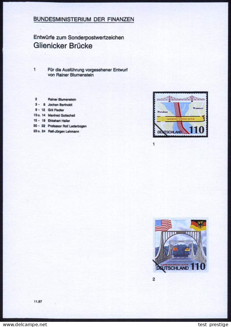 B.R.D. 1997 (Nov.) 110 Pf. "Glienicker Brücke", 23 Verschiedene Color-Alternativ-Entwürfe Der Bundesministeriums Für Fin - Andere & Zonder Classificatie