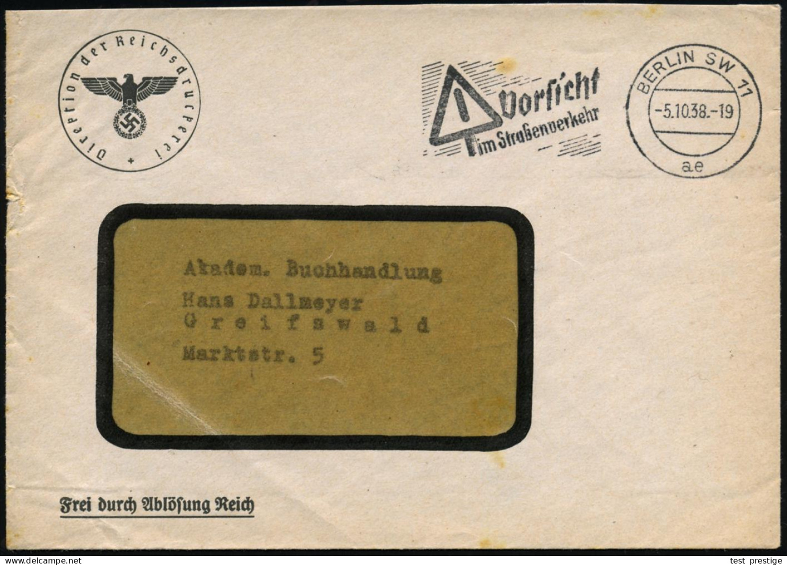 BERLIN SW 11/ Ae/ Vorsicht/ Im Straßenverkehr 1938 (5.10.) MWSt ("Gefahr"-Schild) Rs. Viol. 1K-HdN: Reichsdruckerei-kass - Andere