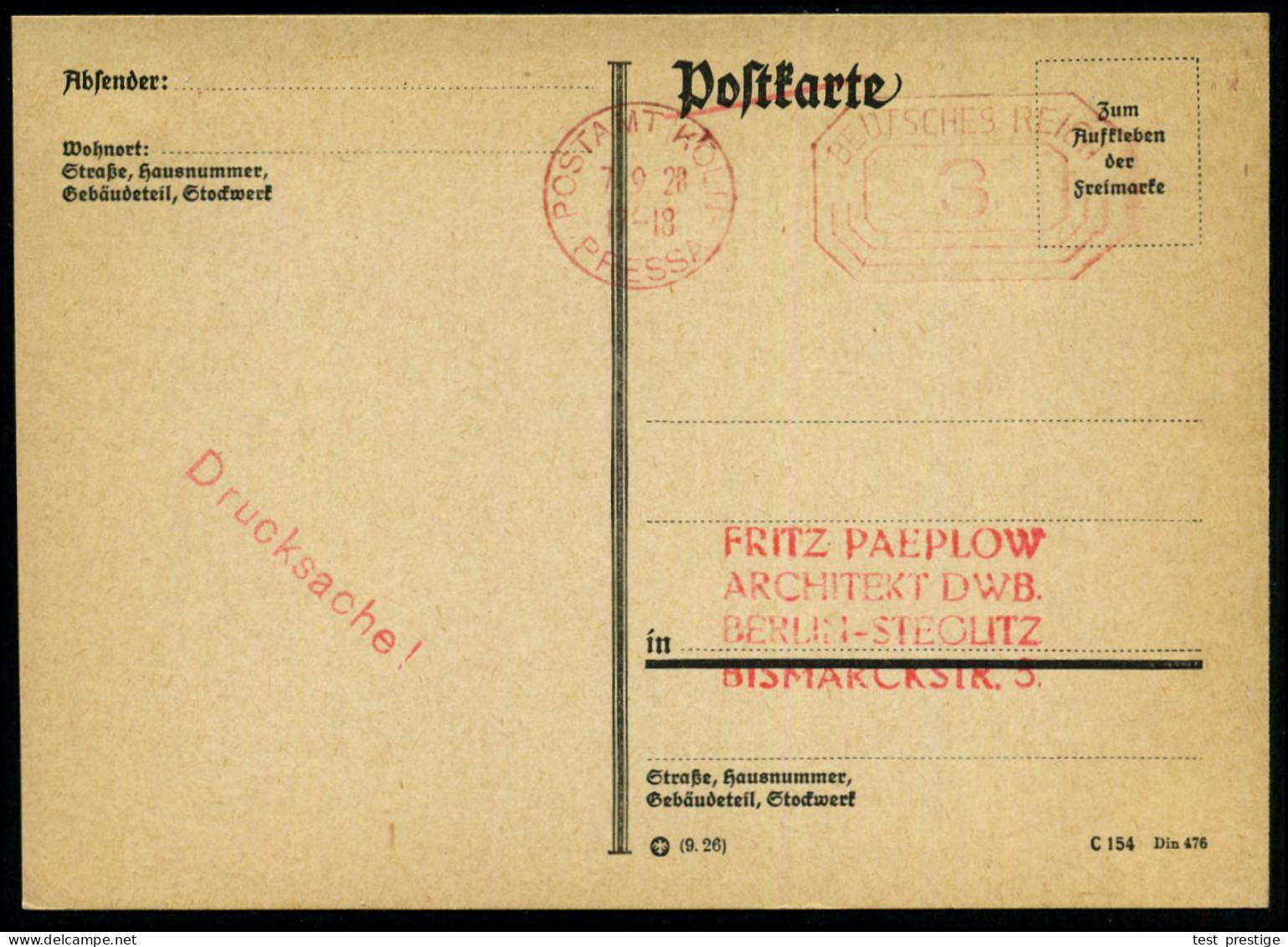 POSTAMT KÖLN/ PRESSA 1928 (22.5./7.9.) Seltener Maschinen-WellenSt. Bzw. PFS 3 Pf. Achteck-Wertrahmen "DEUTSCHES REICH"  - Other
