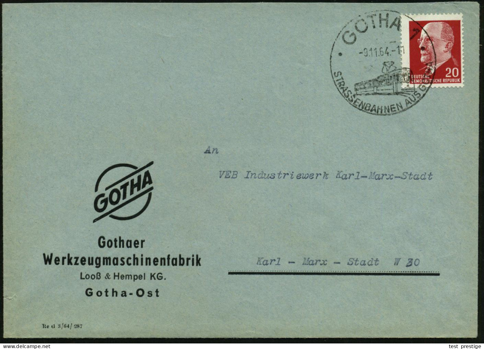 GOTHA 1/ STRASSENBAHNEN AUS GOTHA 1964 (9.11.) HWSt = Straßenbahnzug Klar Auf Firmen-Bf.: Gothaer Werkzeug-maschinenfabr - Tram