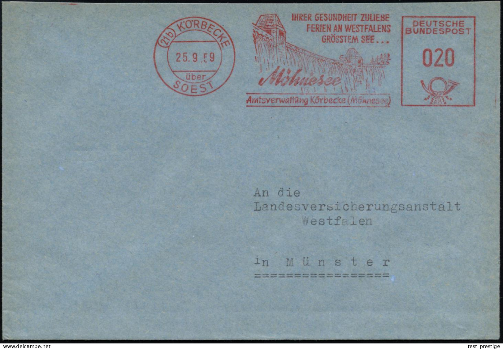 (21b) KÖRBECKE/ über/ SOEST/ ..Möhnesee/ Amtsverwaltung Körbecke 1959 (26.3.) AFS Francotyp = PSt.I-Typ = Möhne-Talsperr - Water