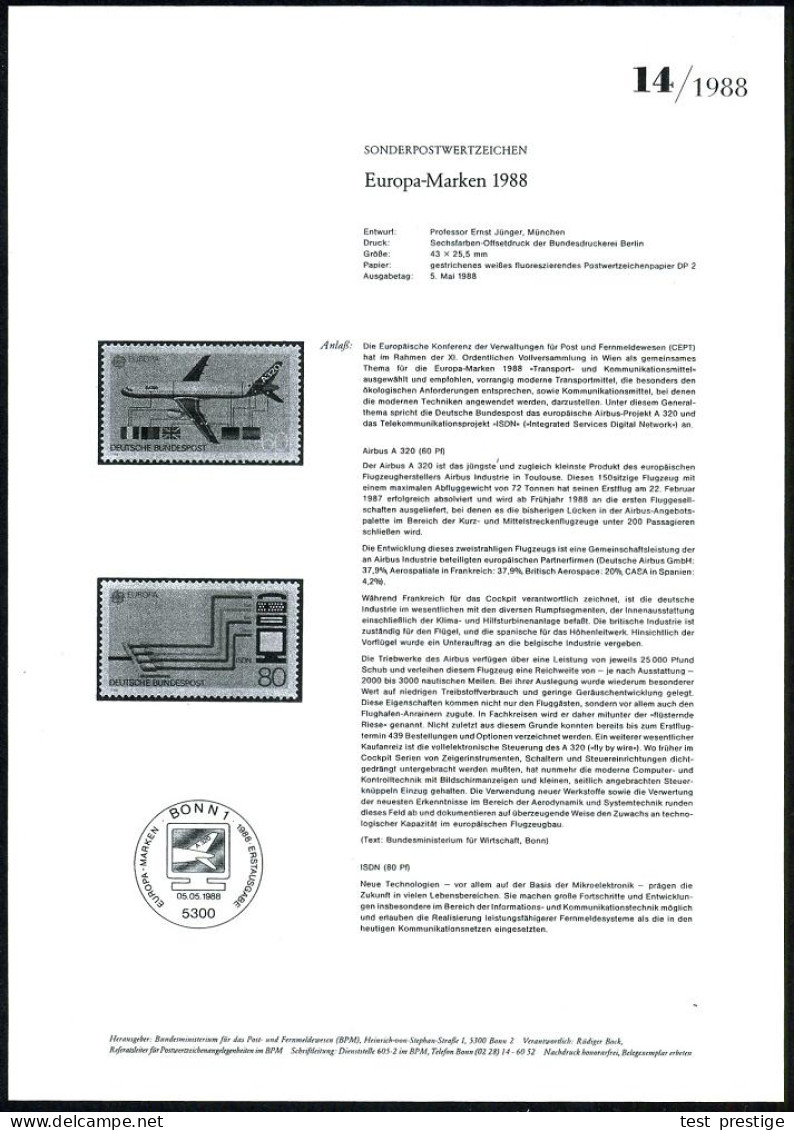 B.R.D. 1988 (Mai) CEPT 60 Pf. (Aisbus A 320) U. 80 Pf. (Mikroelektronik) Kompl. Satz, Je Mit Amtl. Handstempel  "M U S T - Other & Unclassified