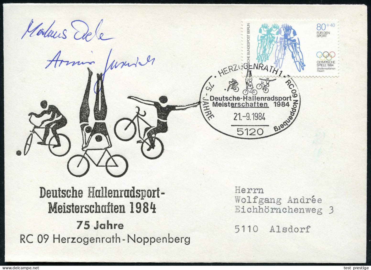 5120 HERZOREGNRATH 1/ Deutsche Hallenradsport/ Meisterschaften.. 1984 (21,9,) SSt = 3 Radsportarten Auf EF 80 + 40 Pf. R - Andere (Aarde)