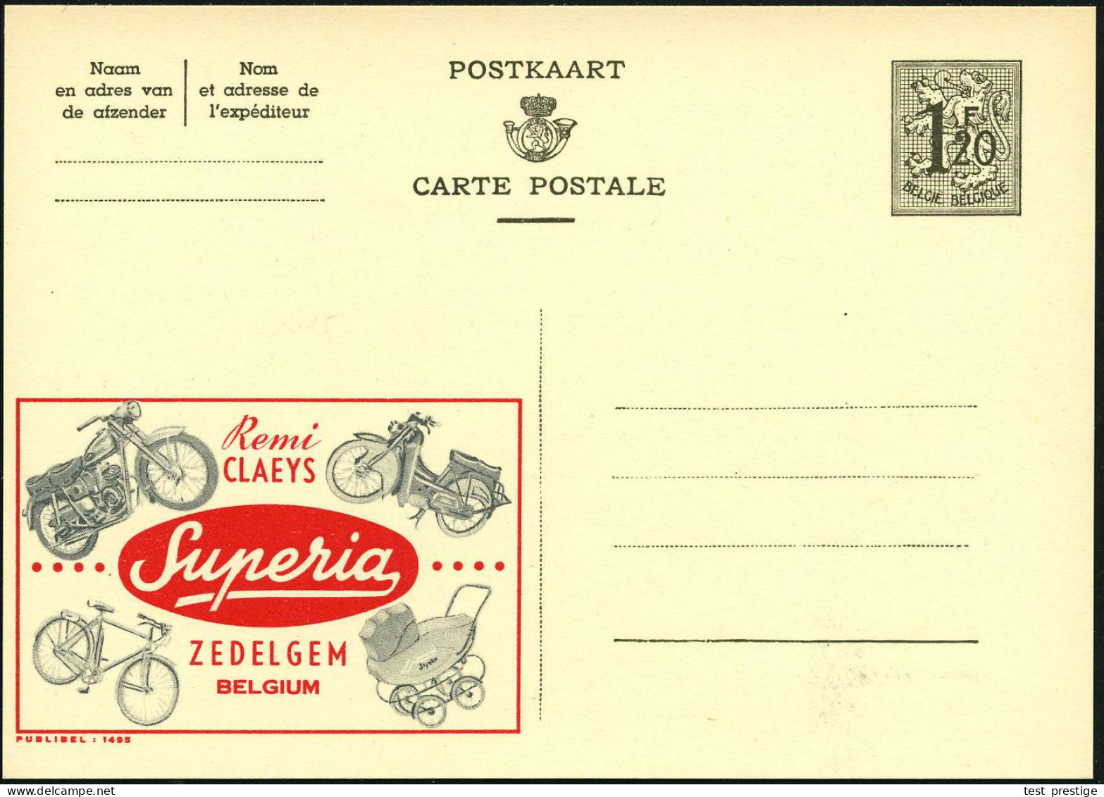 BELGIEN 1954 1,20 F. Reklame-P. Wappenlöwe, Oliv: Remi/ CLAEYS/ Superia = Herren-Fahrrad, Mofa (u. Motorrad, Kinderwagen - Andere (Aarde)