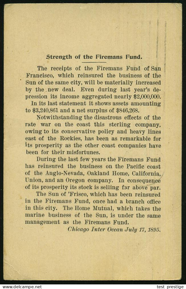 U.S.A. 1895 (18.7.) PP 1 C. Washington, Schw.: Strength Of The Firemans Fund.. (Chicago Inter Ocean) MaSt: CHICAGO,ILL/S - Brandweer