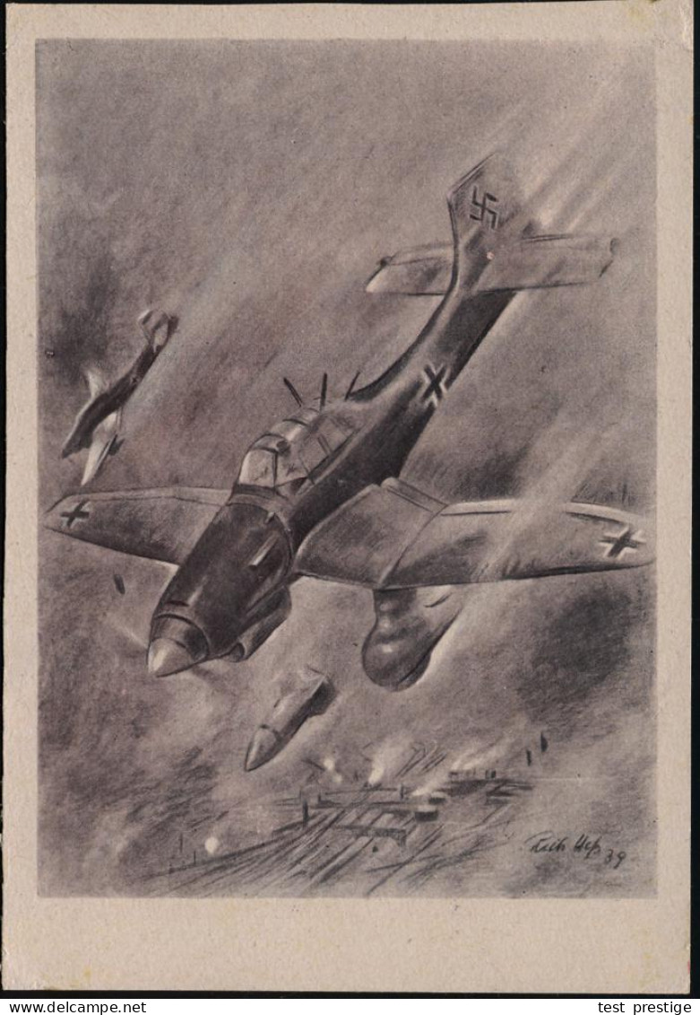 DEUTSCHES REICH 1943 (ca.) Künstler-Propaganda-Ak.: Stuka-Angriff, Sign. Heß (aus "Der Adler") Ungebr. (Verlag Scherl ,  - Vliegtuigen