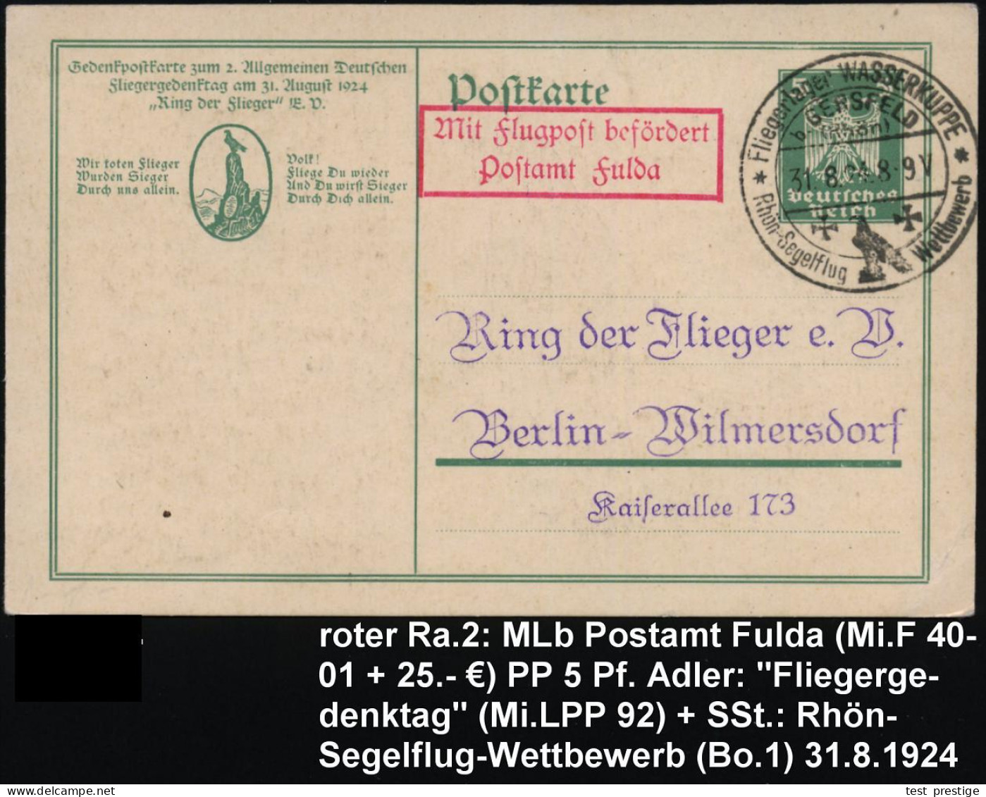 Fliegerlager WASSERKUPPE/ (b.GERSFELD/ (Rhön)/ Rhön-Segelflug Wettbewerb 1924 (31.8.) SSt (Adler = Fliegerdenkmal) Auf M - Vliegtuigen