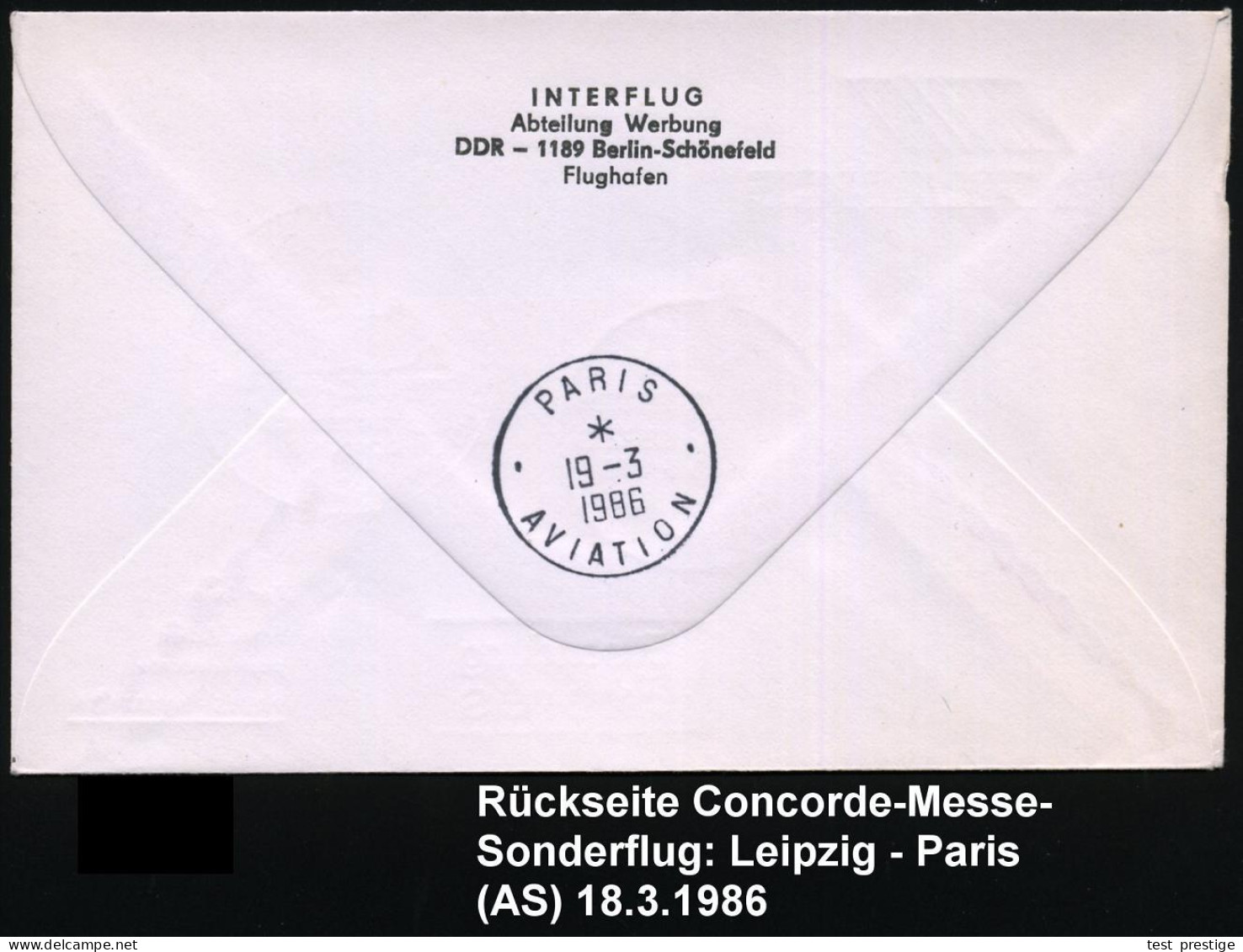 7005 LEIPZIG BPA/ AIR FRANCE/ CONCORDE/ FRÜHJAHRSMESSE 1986 LEIPZIG - PARIS 1986 (18.3.) Maschinen-SSt = Concorde Auf PU - Concorde