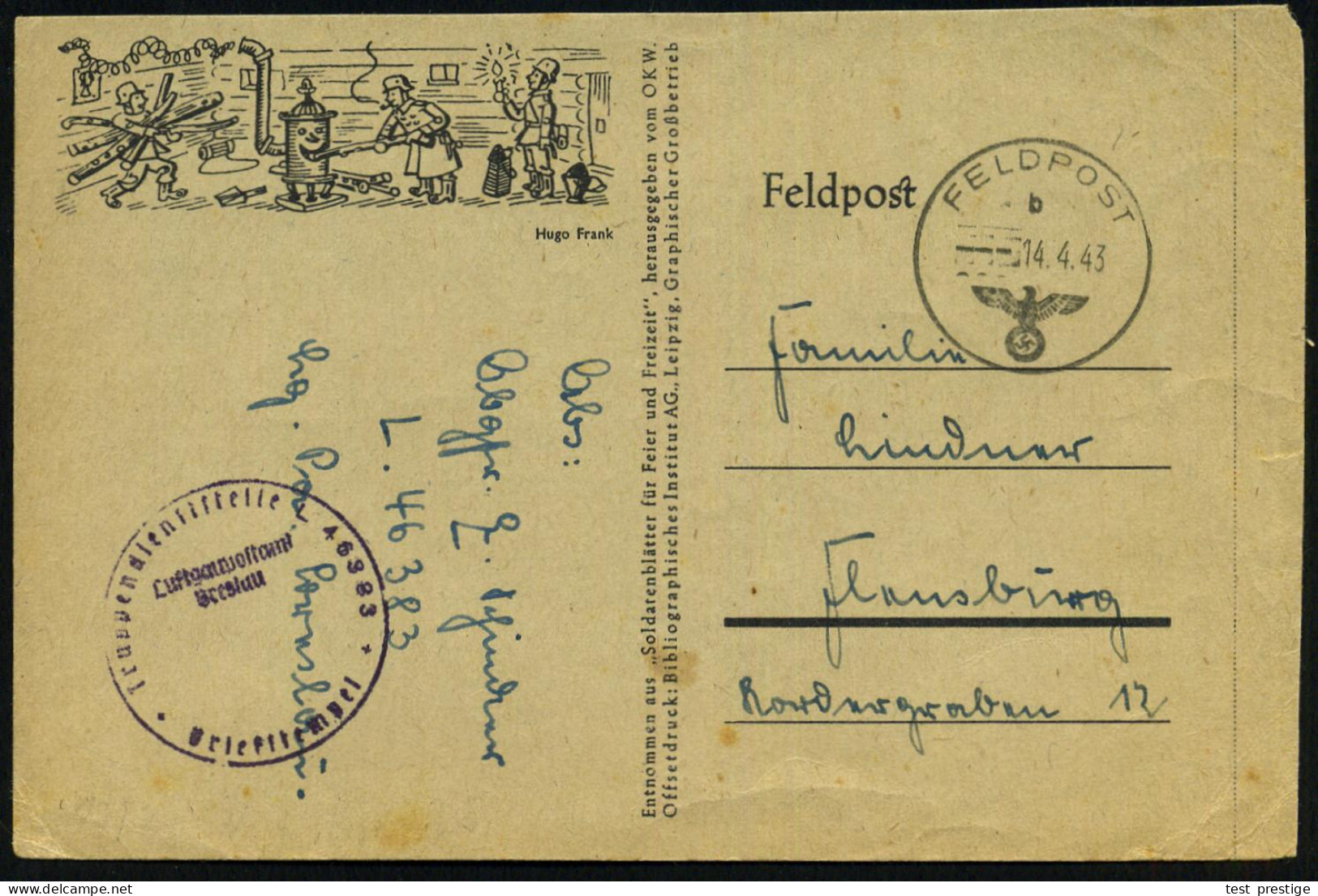 DEUTSCHES REICH /  RUSSLAND 1943 (14.4.) 1K: FELDPOST/b/--- + Viol. 1K-HdN: Truppendienststelle L 46383/ Luftgaupostamt/ - Other