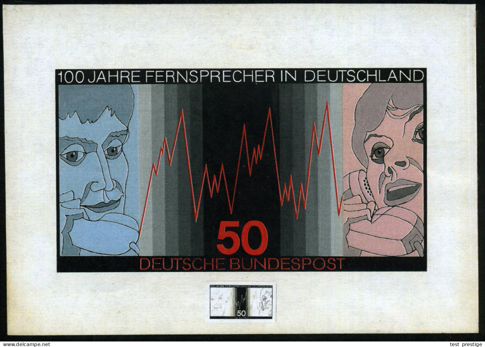 B.R.D. 1977 50 Pf. "100 Jahre Telefon In Deutschland", Alternativer Orig. Künstler-Entwurf Von Prof. Froitzheim (23 X 13 - Other