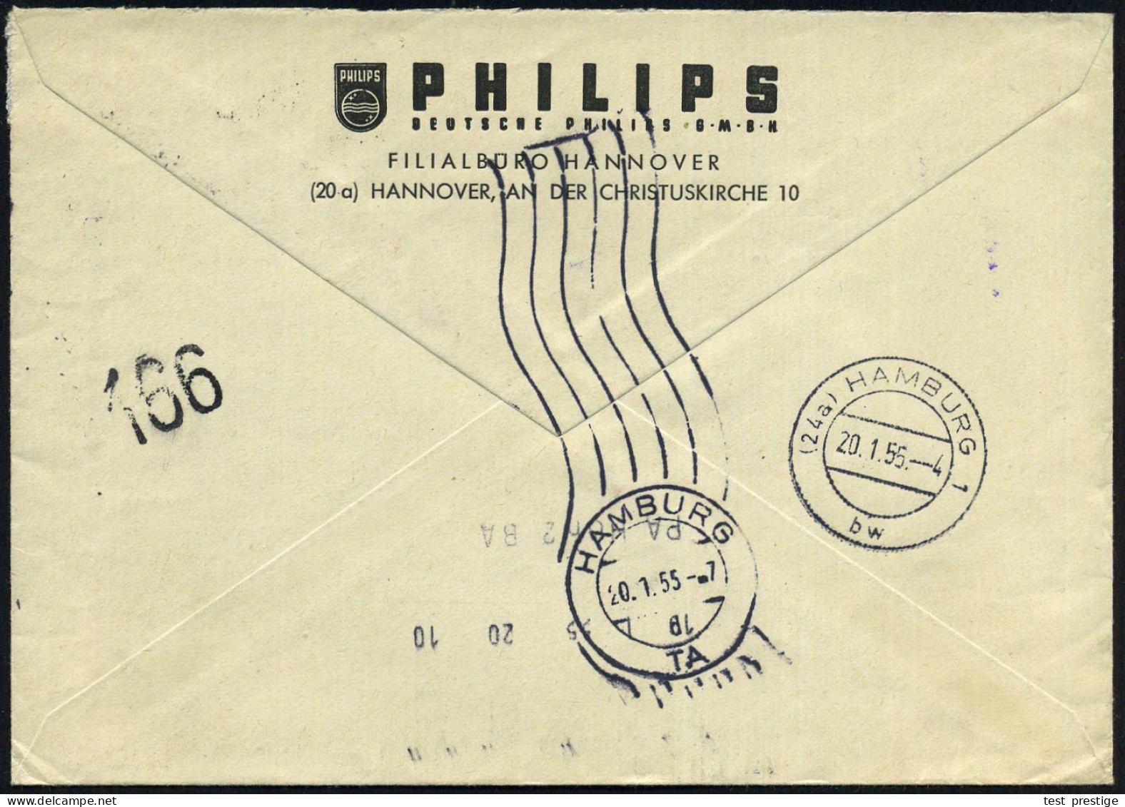 (20a) HANNOVER 2/ PHILIPS/ DEUTSCHE PHILIPS GMBH 1955 (19.1.) AFS Francotyp 080 Pf. (Logo) + 2 Pf.NoB, Rs. Abs.-Vordruck - Sonstige