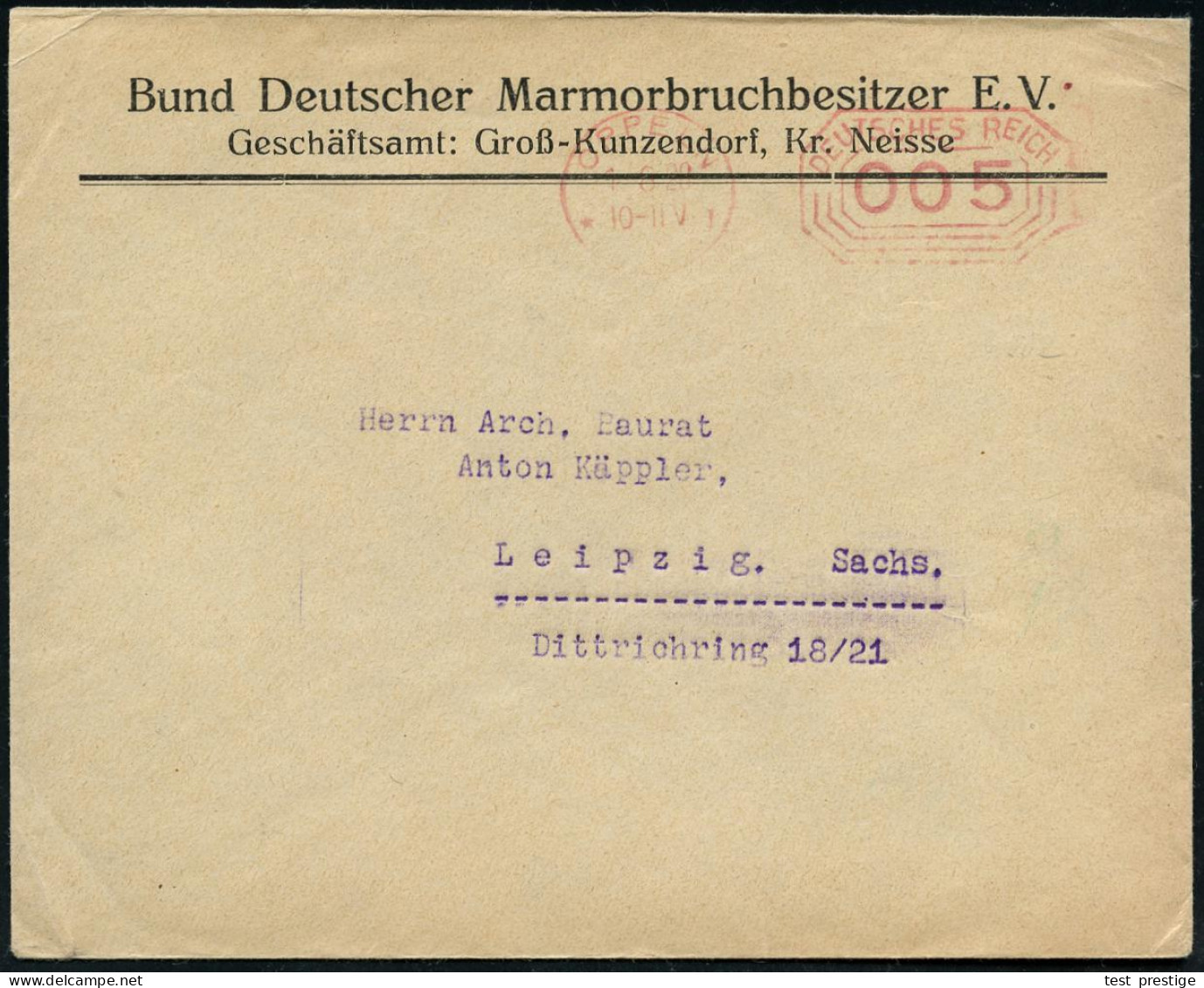 OPPELN**I/ DEUTSCHES REICH 1928 (1.8.) PFS 005 Pf. "Achteck", Sonderform Mit "Infla"-Nullen, Vordruck-Bf: Bund Deutscher - Sonstige & Ohne Zuordnung