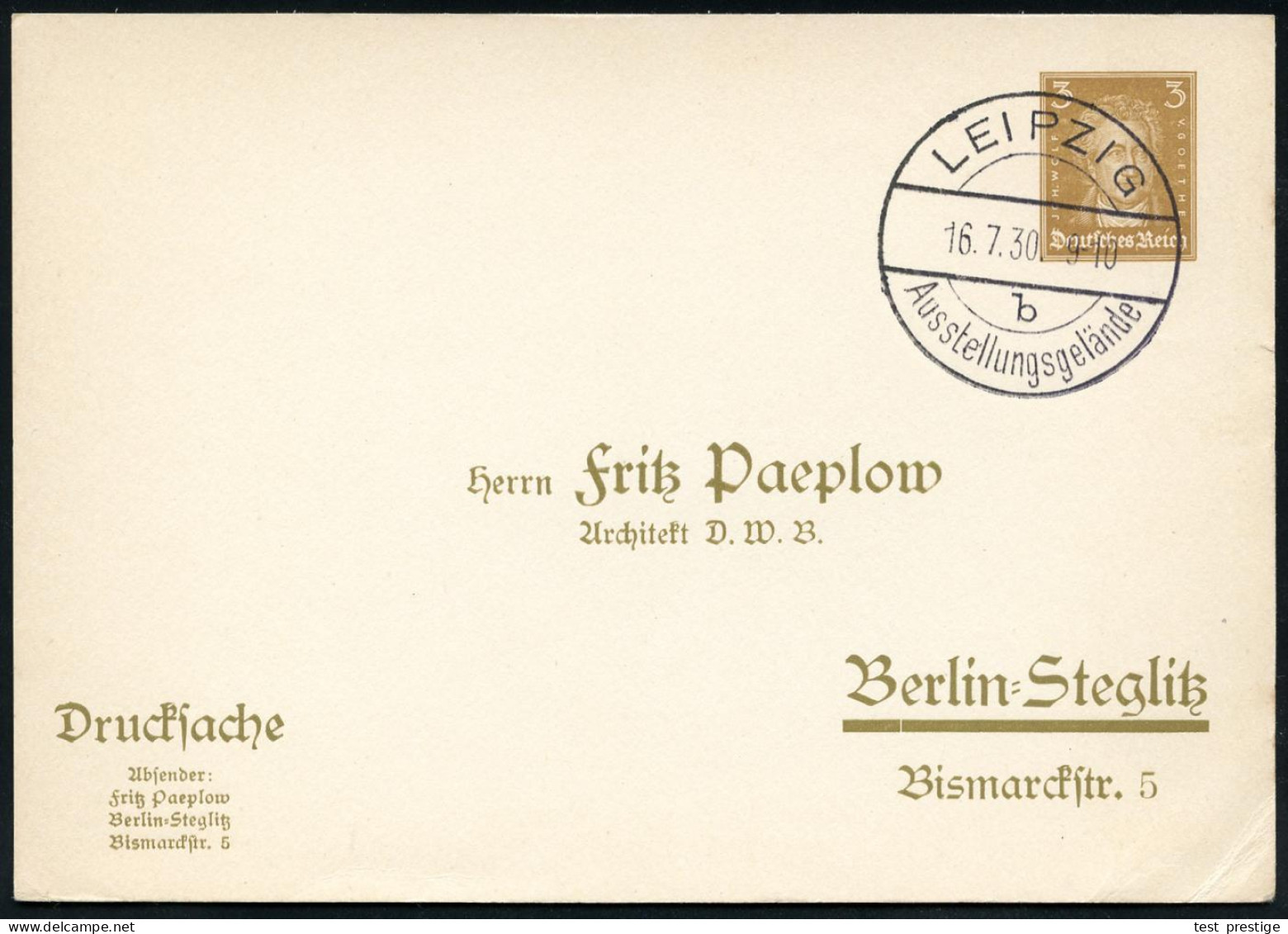 LEIPZIG/ B/ Ausstellungsgelände 1930 (16.7.) SSt = Saison-Hauspostamt Ausstellungsgelände = Internat. Pelzfach- U. Jagd- - Sonstige