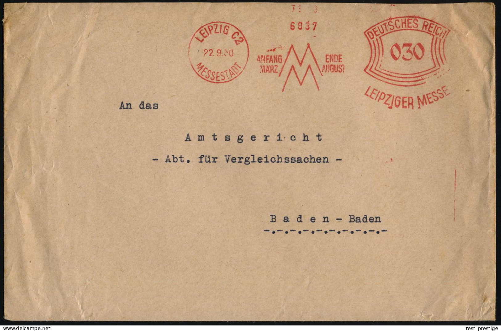 LEIPZIG C2/ MESSESTADT/ ANFANG MÄRZ/ MM/ ENDE AUGUST/ LEIPZIGER MESSE 1930 (22.9.) AFS Francotyp 030 Pf. (Messe-Monogr.) - Andere