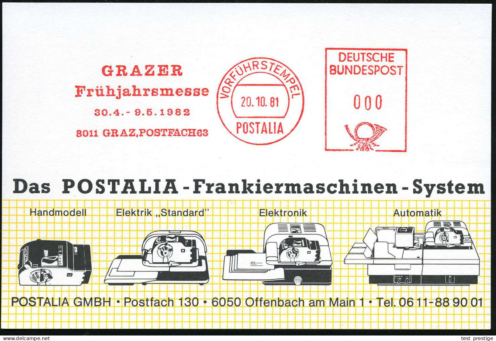ÖSTERREICH /  BRD 1981 (20.10.) AFS: VORFÜHRSTEMPEL/POSTALIA/GRAZER/Frühjahrsmesse/30.4.-95.1982.. , Seltene Postalia-Mu - Andere