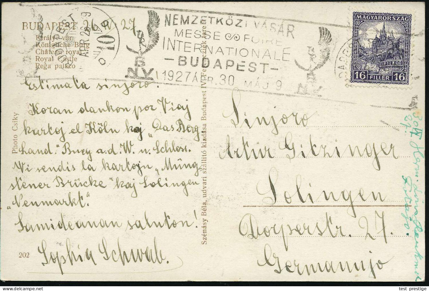 UNGARN 1927 (26.4.) Zweisprachiger Roll-WSt.: BUDAPEST/10/..MESSE-FOIRE/INTERNAT./BUDAPEST.. (Logo: Hermes) Ausl.-Ak.( K - Sonstige