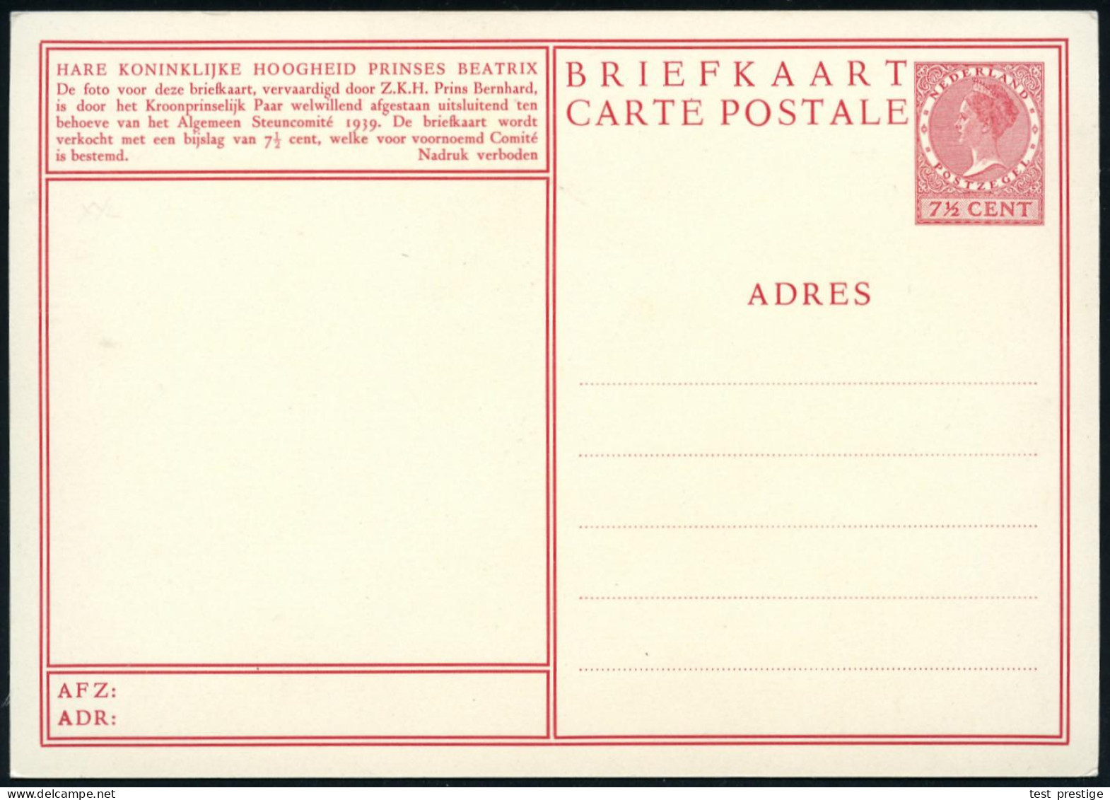 NIEDERLANDE 1939 7 1/2 C. BiP Wilhelmina, Rot: Prinzessin Beatrix Auf Schaukelpferd (u. Stoff-Gans) Ungebr. (Mi.P 200 =  - Unclassified