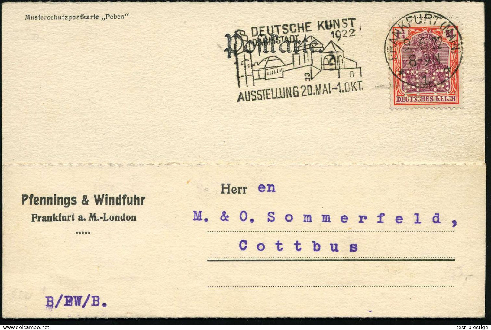 FRANKFURT (MAIN)/ *1*/ DEUTSCHE KUNST/ AUSSTELLUNG 1922 (9.6.) Seltener MWSt = Jugendstil-Ausstellung-Komplex Darmstadt  - Other