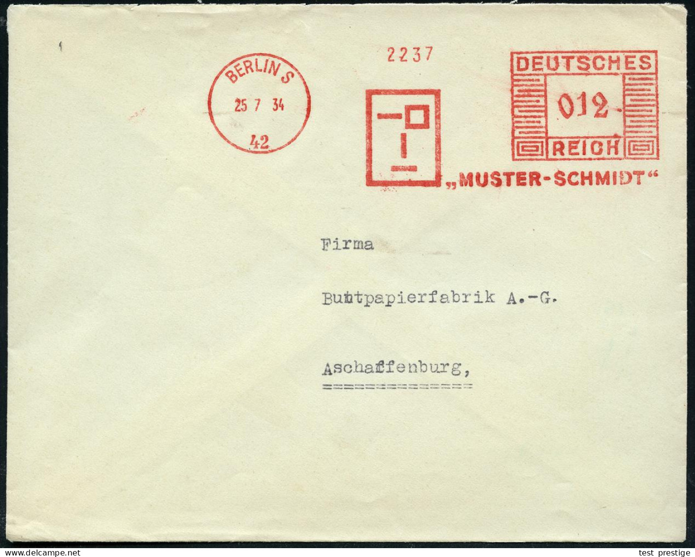 BERLIN S/ 42/ "MUSTER-SCHMIDT" 1934 (25.7.) AFS Francotyp "Mäanderrechteck" = Firmen-Logo Im Bauhaus-Stil , Klar Gest. F - Sonstige & Ohne Zuordnung