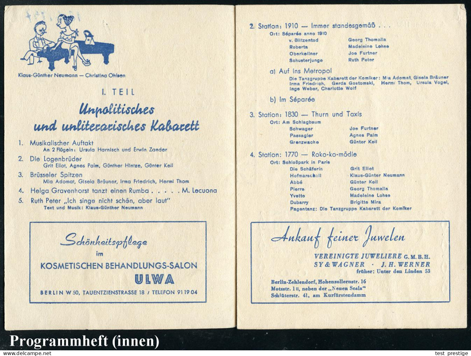 Berlin-Schöneberg 1947 (18.1.) Programm "Neue Scala" Am Nollendorfplatz "KABARETT DER KOMIKER", 8 Seiten Mit 9 Karrikatu - Theatre