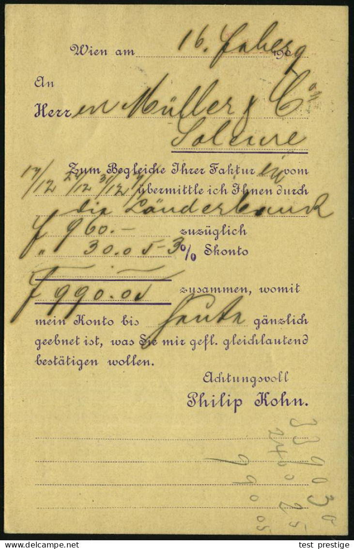 ÖSTERREICH 1909 (18.2.) PP 10 H. KFJ-Jubil., Karmin: PHILIP KOHN,  Uhren-, Gold- U. Silberwaren..Wien , 1K-Steg: 1/1 WIE - Relojería