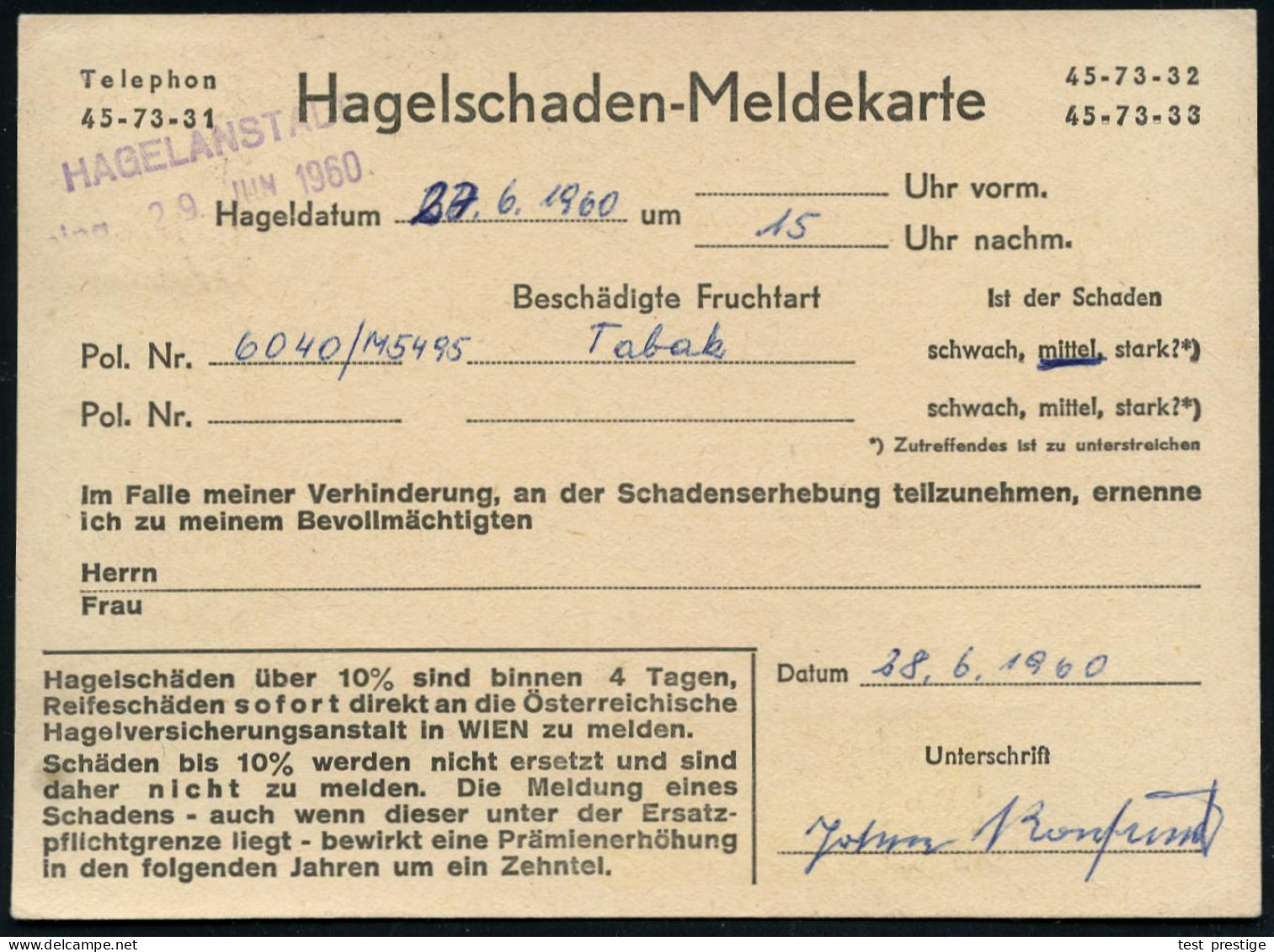 ÖSTERREICH 1960 (28.6.) 3,50 S. Trachten, Seltene EF Auf Firmen-Kt.: Österr. Hagelversichrunganstalt Wien = Hagelschaden - Climate & Meteorology