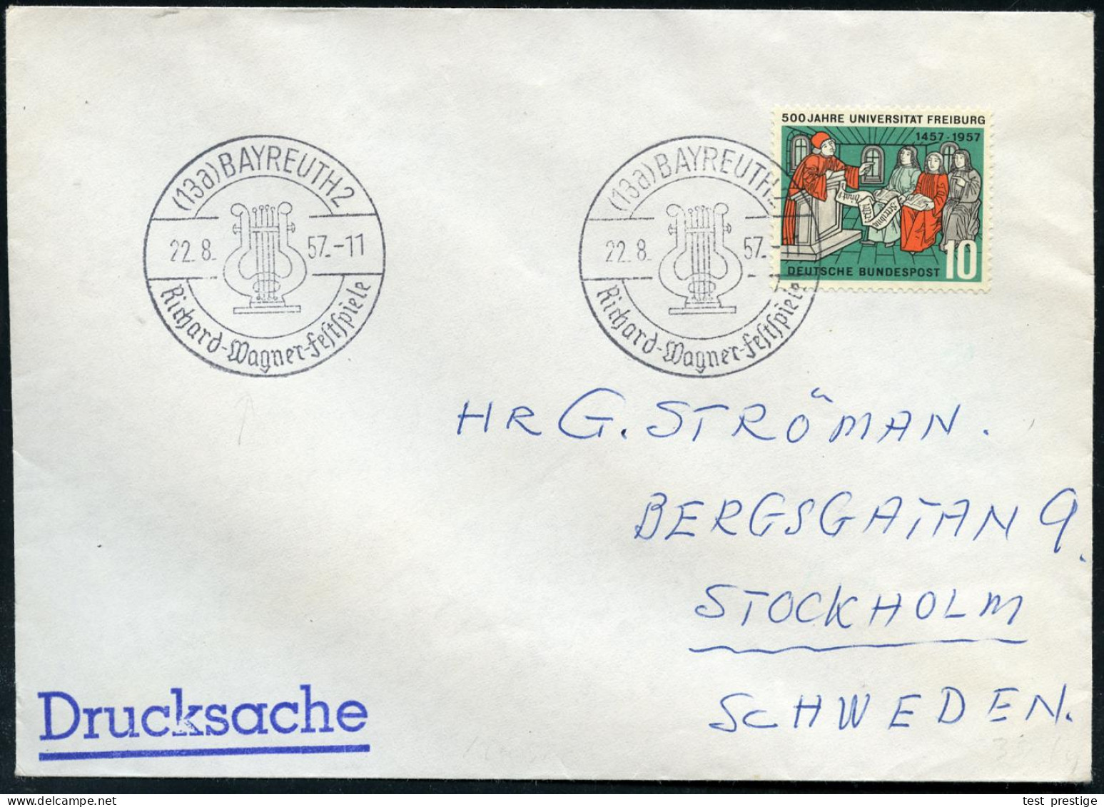 (13a) BAYREUTH 2/  Richard-Wagner-Festspiele 1957 (22.8.) SSt (Lyra) 2x Klar Auf Ausl.-Bf.  (Bo.17, I.Verwendung) - RICH - Musique