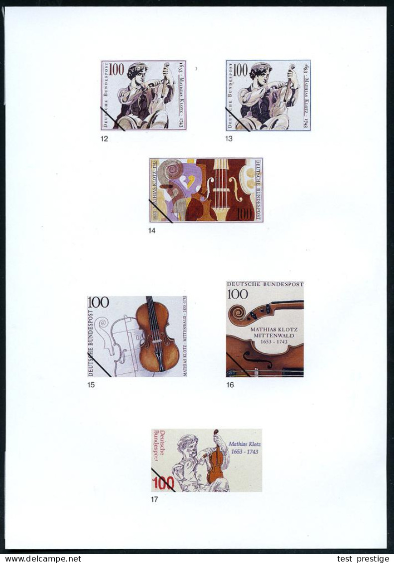 B.R.D. 1993 (Juni) 100 Pf. "250. Todestag Mathias Klotz", 21 Verschied. Color-Entwürfe Der Bundesdruckerei Auf 4 Entwurf - Music