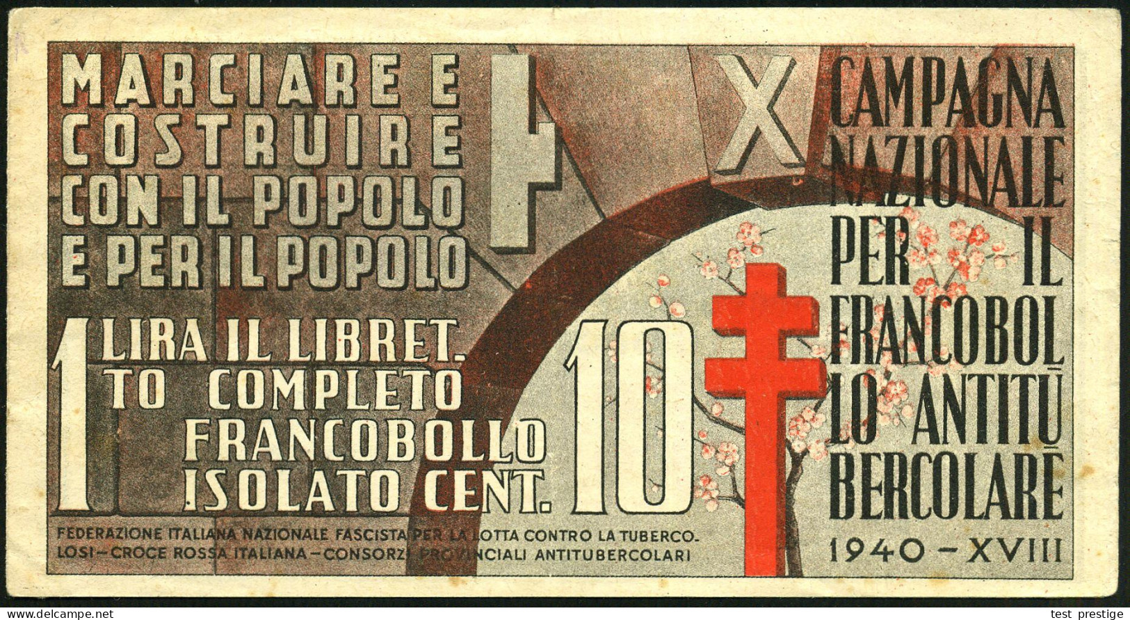 ITALIEN 1940 Tbc-Spendenmarkenheft: 1 LIRA "X. CAMPAGNA NAZIONALE PER IL FRANCOBOLLO ANTITUBERCOLARE" Mit 4 Verbliebenen - Disease